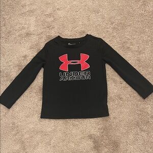 Under Armour Kids Black Long Sleeve Tee with Red Logo - Size 4
